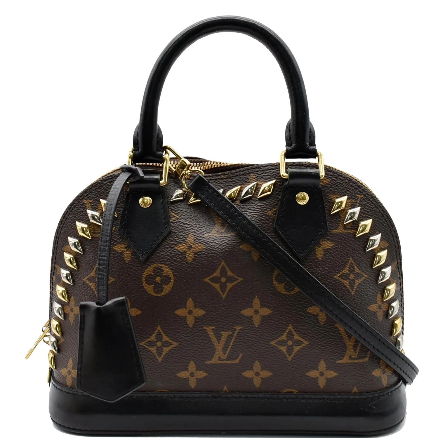 LOUIS VUITTON Studded Alma BB Monogram Macassar Canvas Crossbody Bag Brown