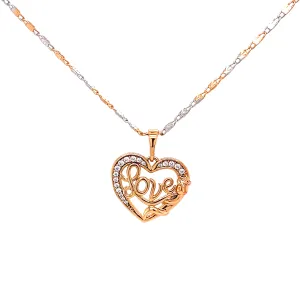 Love and Rose Zirconia CZ Pendant Necklace Two Tone Rose Gold Filled Mariner link Chain