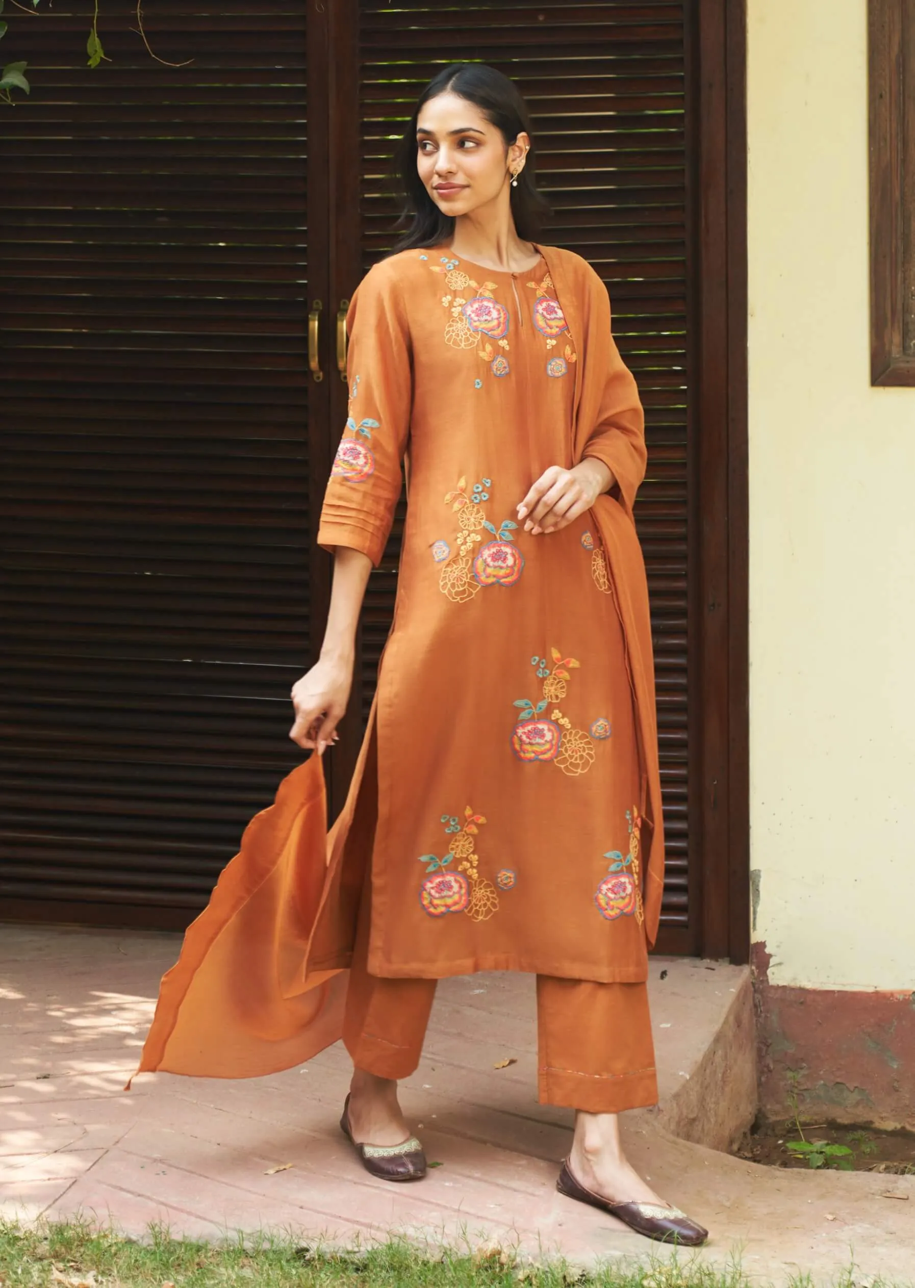 Marigold floral embroidery kurta set
