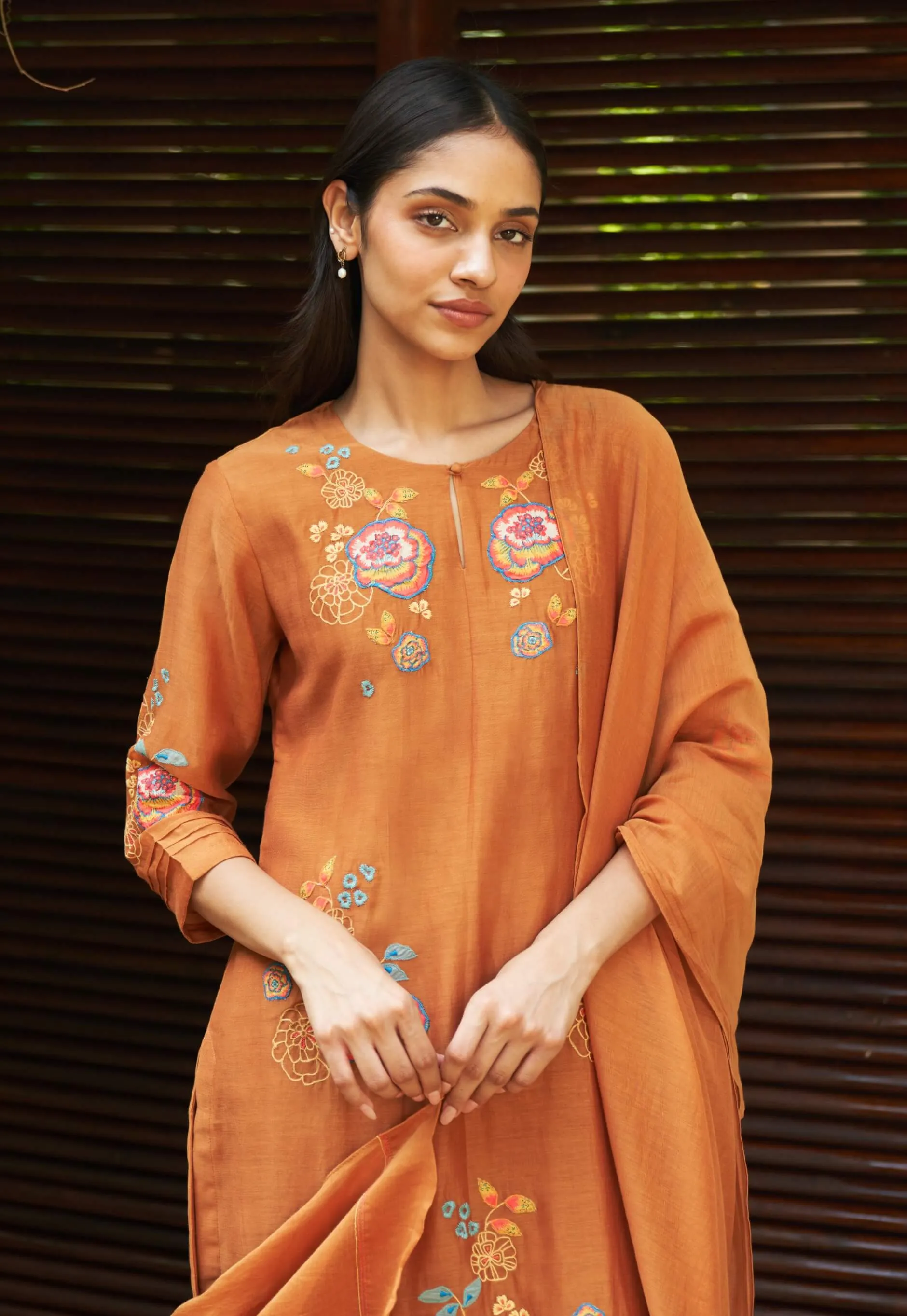 Marigold floral embroidery kurta set