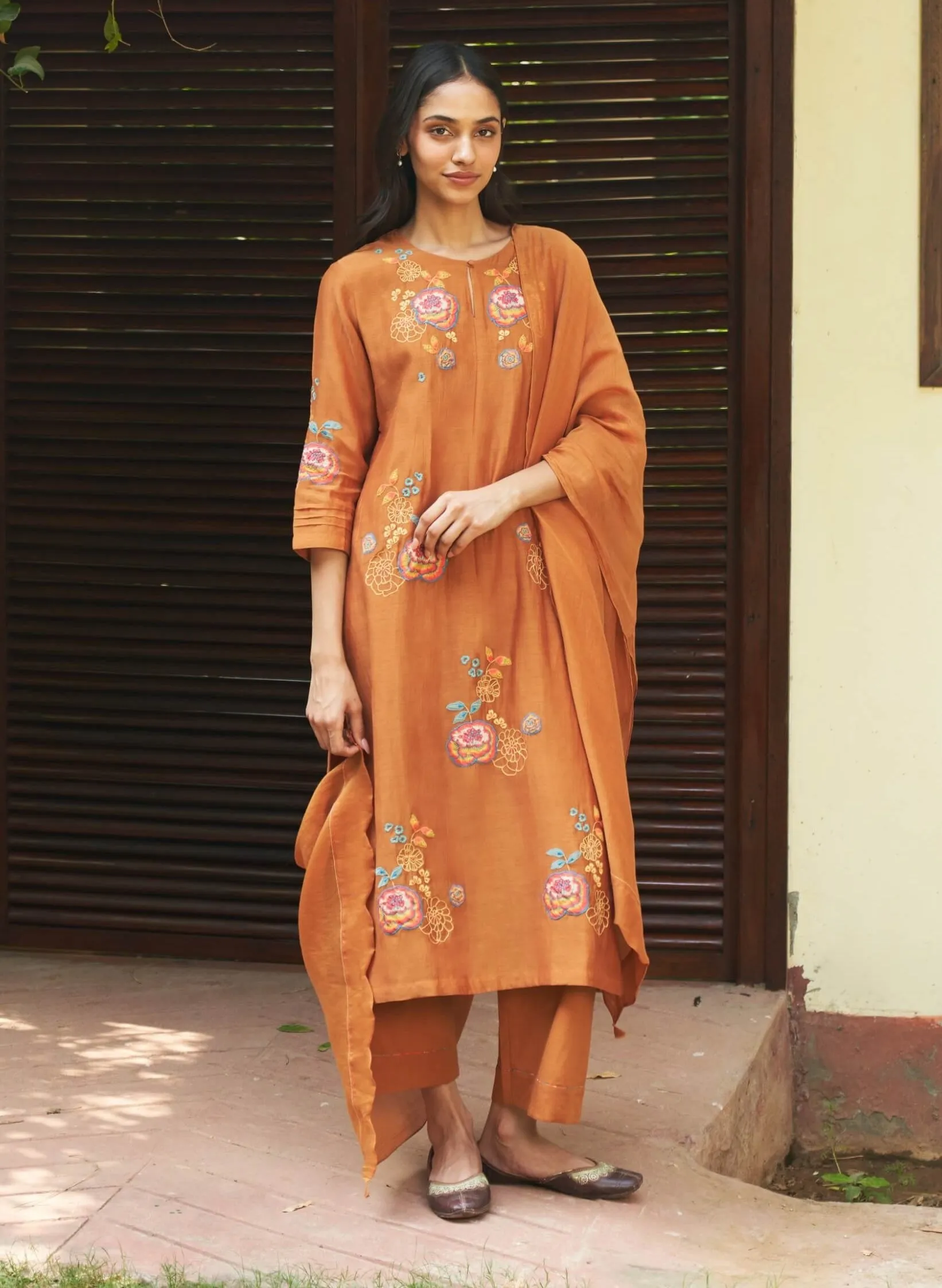 Marigold floral embroidery kurta set