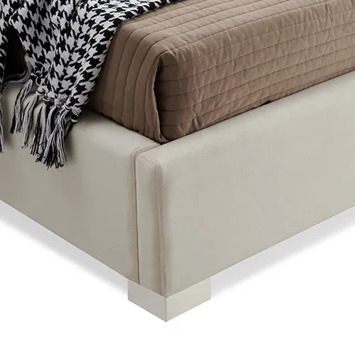 Matrix Bed Frame Fabric Padded Upholstery High Quality Slats Polished Stainless Steel Feet