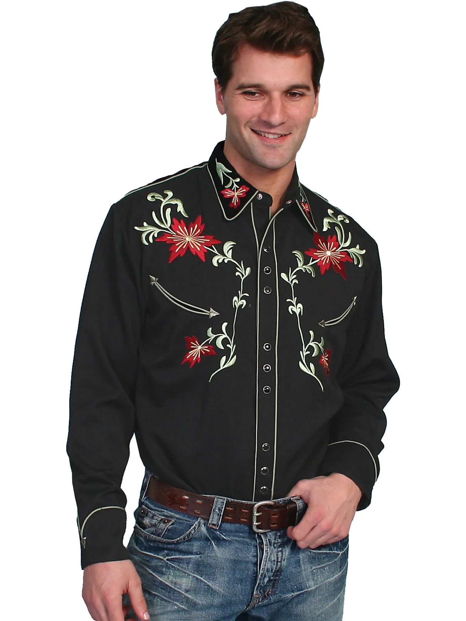 Men's Vintage Western Shirt Collection: Scully Floral Classic Design