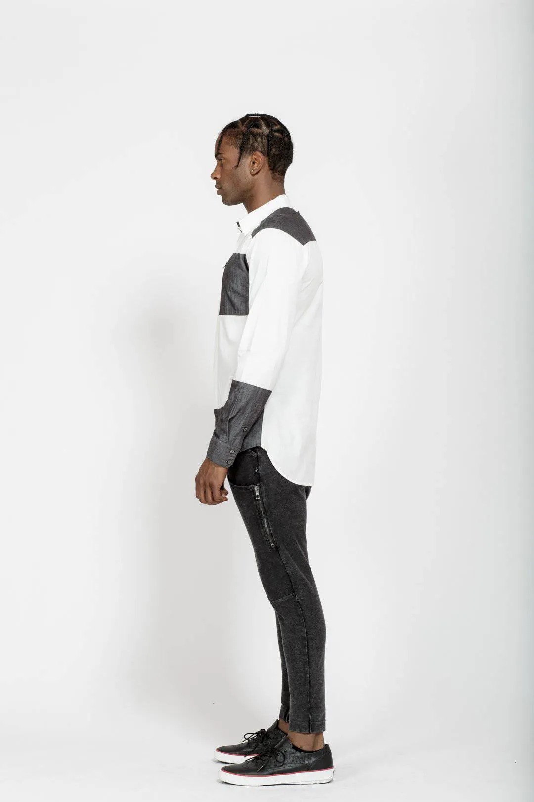 Men's Zip Pocket Button Up in White Grey by Shop at Konus