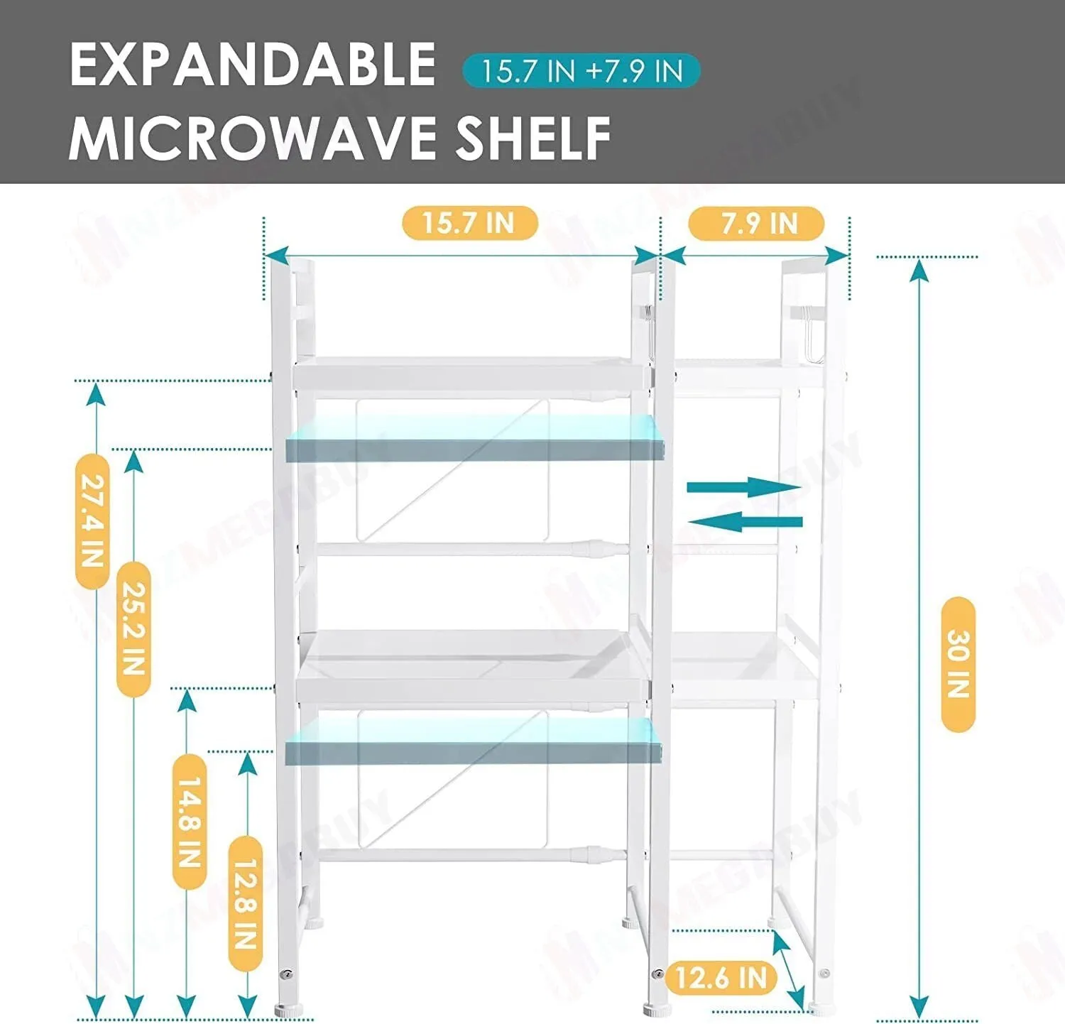 Microwave Shelf Holder White 3 Tier Expandable