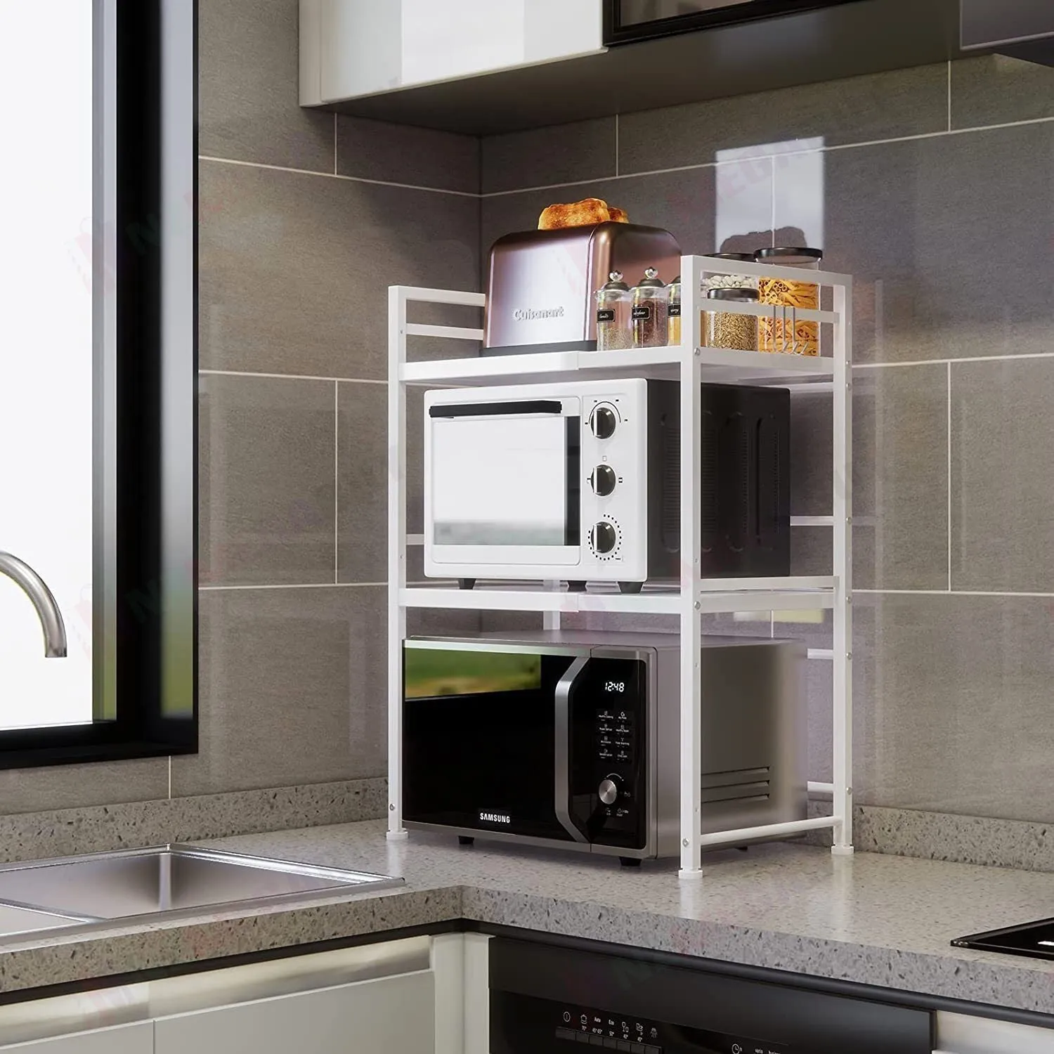 Microwave Shelf Holder White 3 Tier Expandable