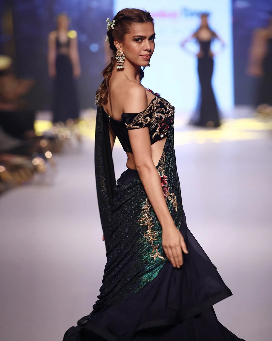 Midnight Blue Grecian Sari-Lehenga