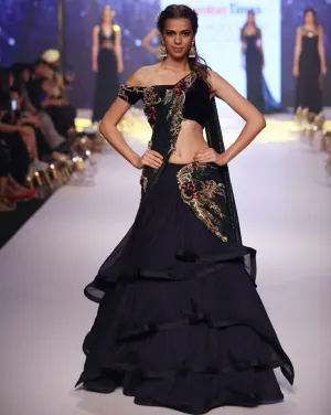Midnight Blue Grecian Sari-Lehenga