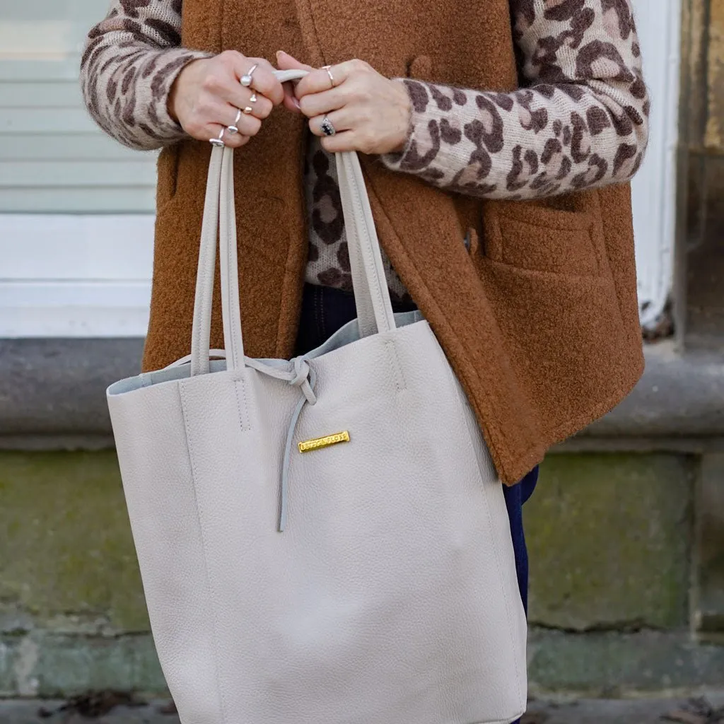 Milan - Soft Leather Tote Bag in Light Taupe