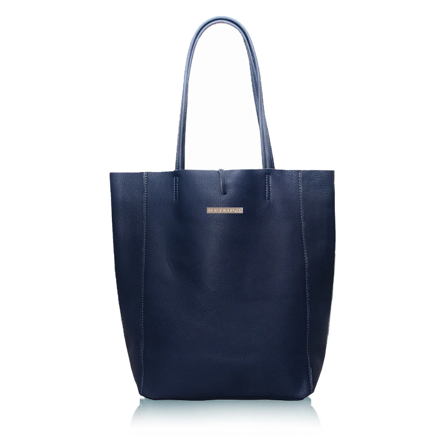 Milan - Soft Leather Tote Bag in Navy Blue