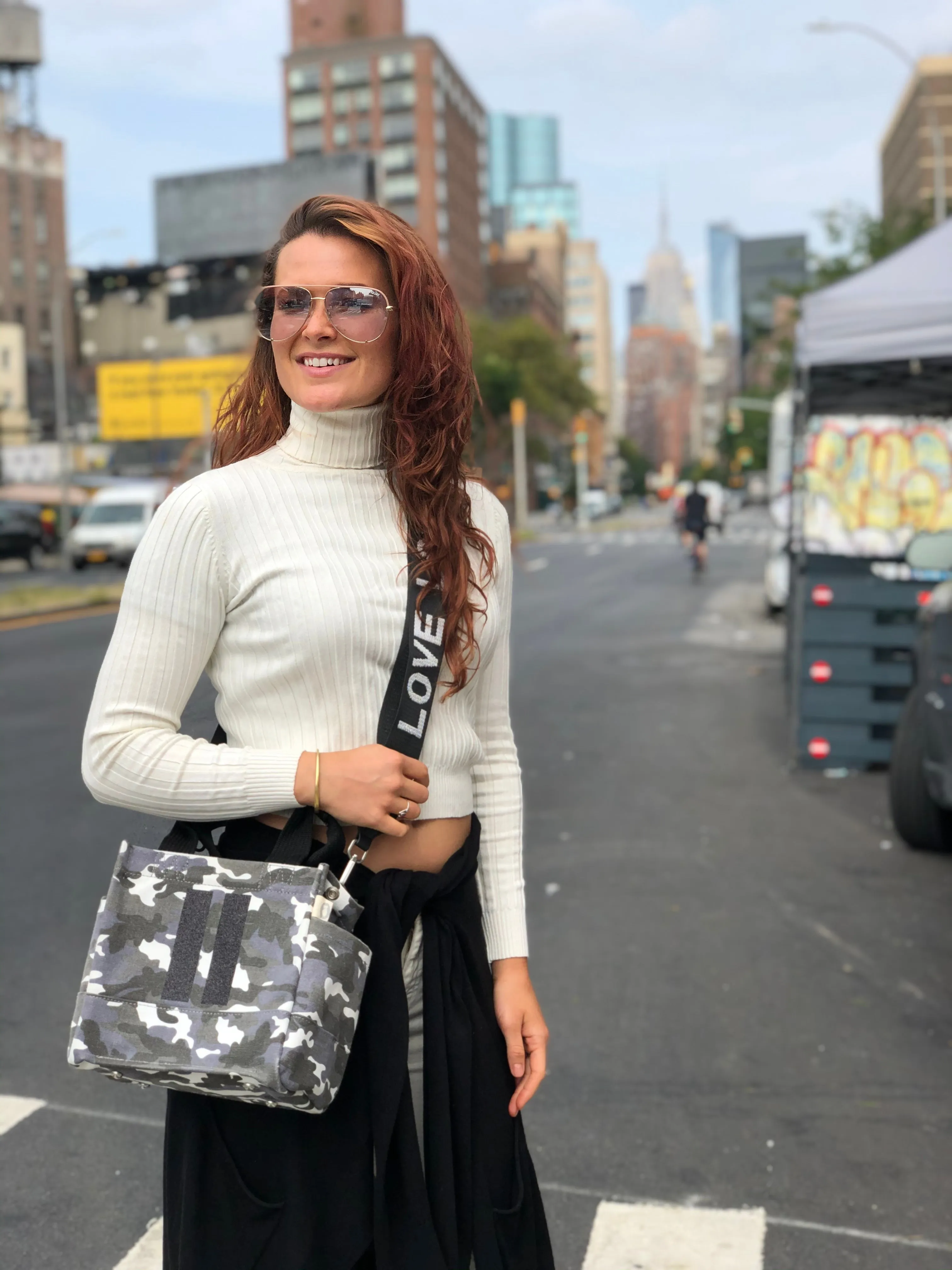 Mini Luxe North South Bag: Grey Camouflage