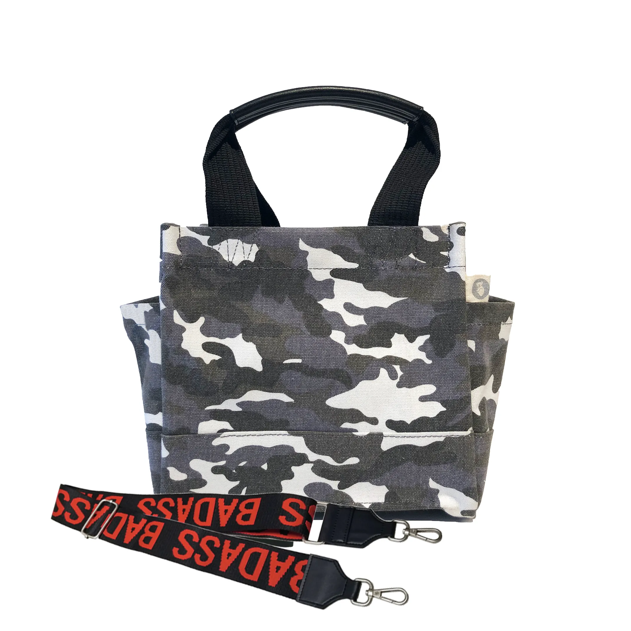 Mini Luxe North South Bag: Grey Camouflage