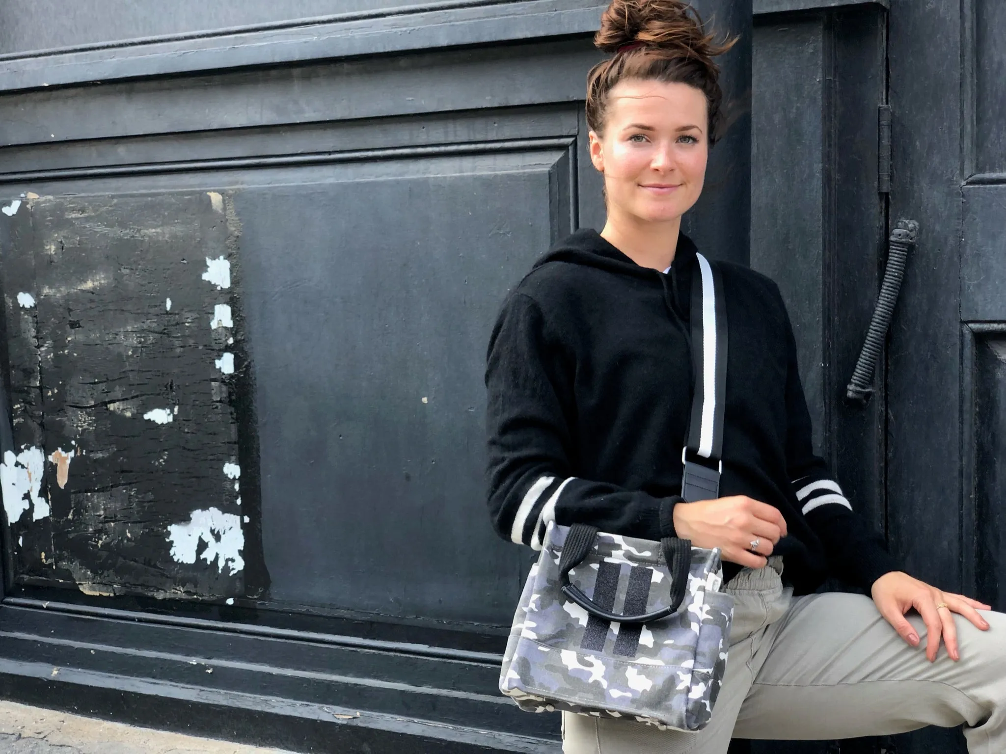 Mini Luxe North South Bag: Grey Camouflage