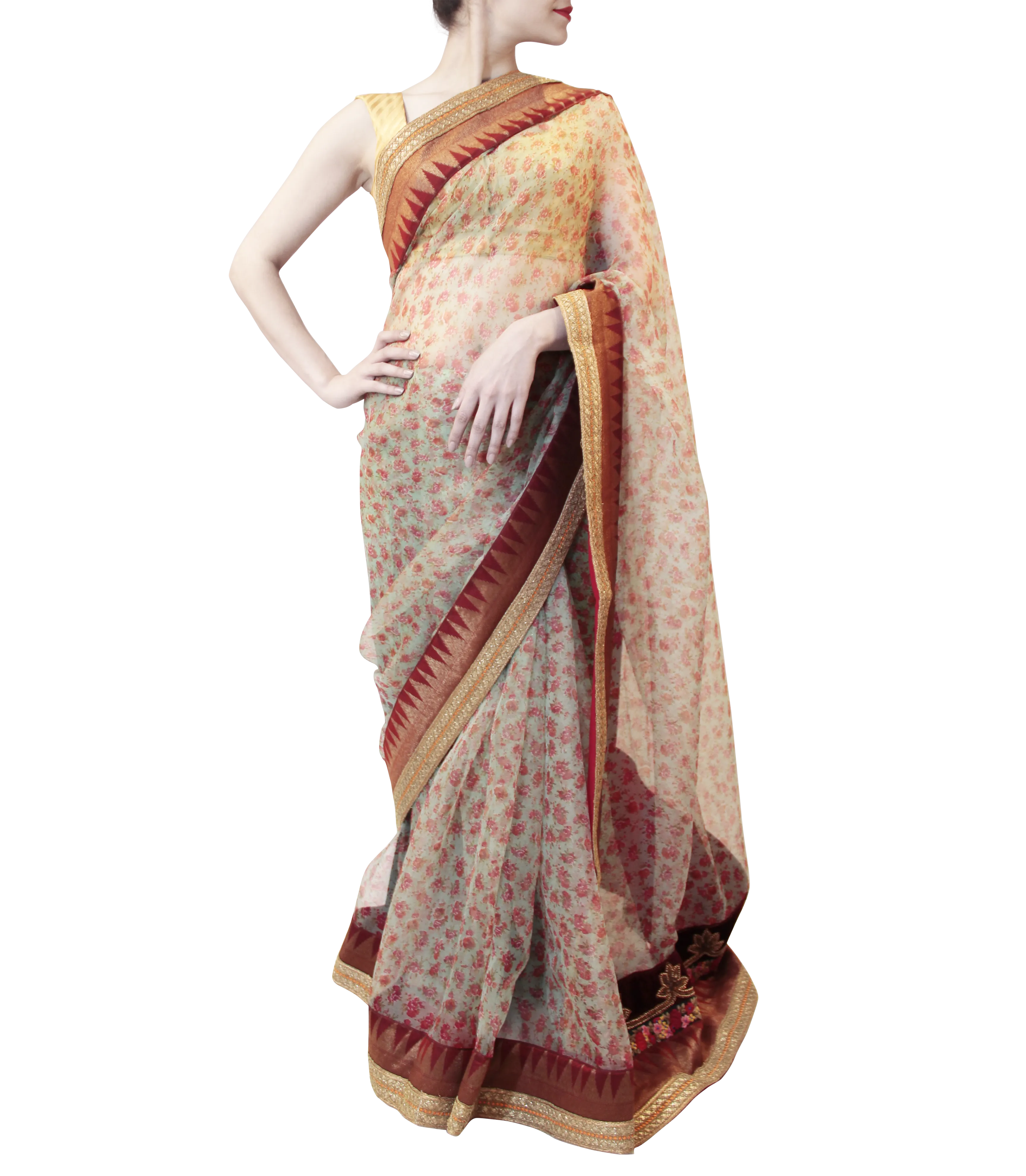 MINT AND MAROON SAREE