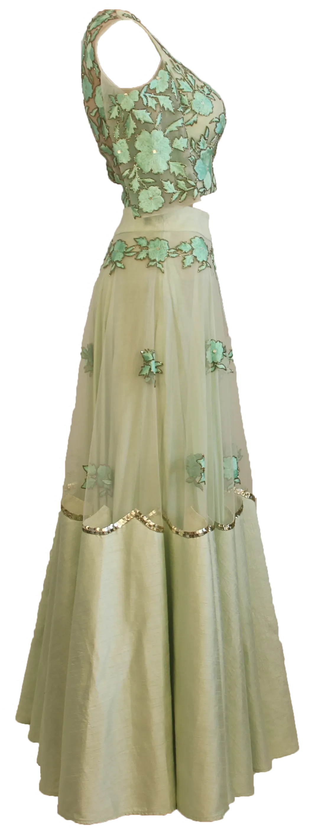 Mint Floral Embroidered Lehenga