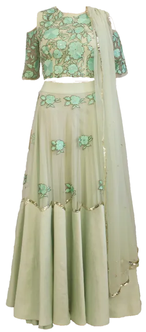 Mint Floral Embroidered Lehenga