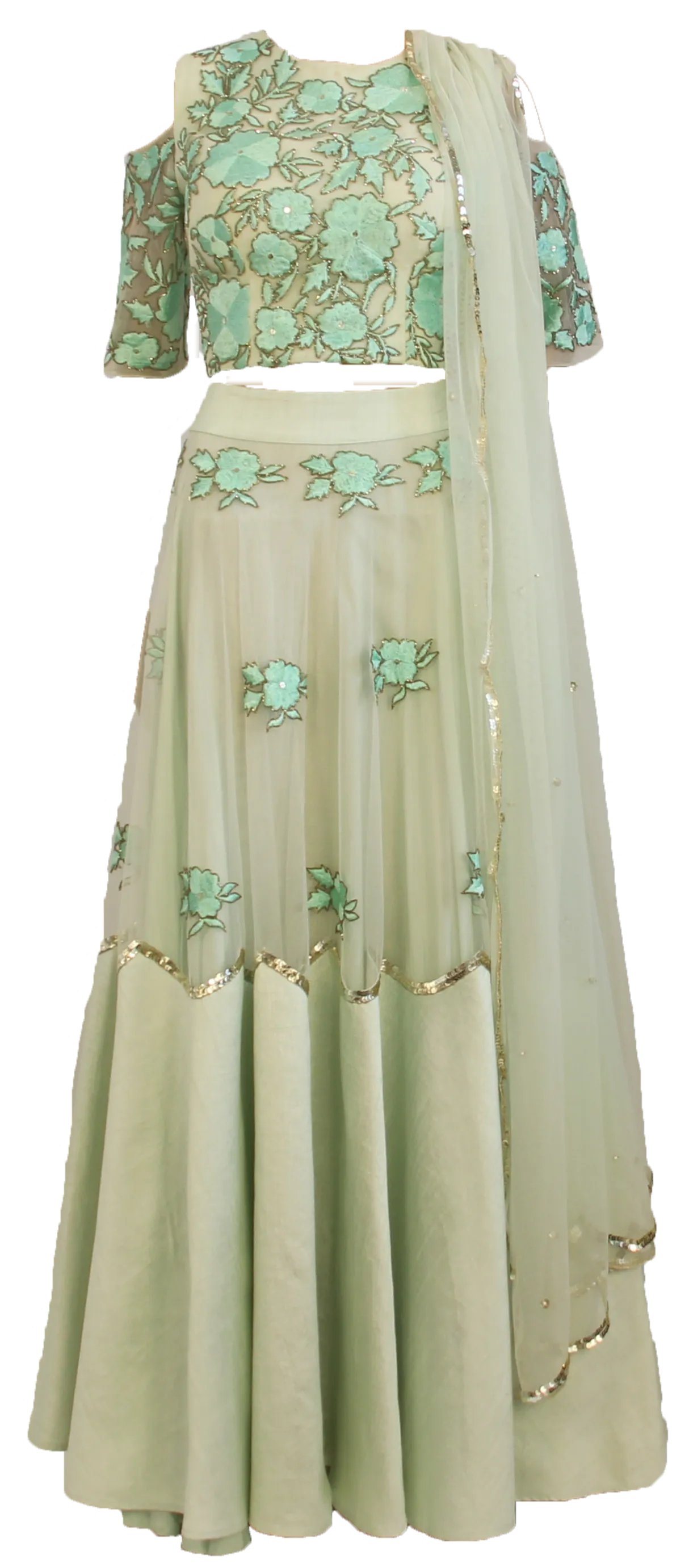 Mint Floral Embroidered Lehenga