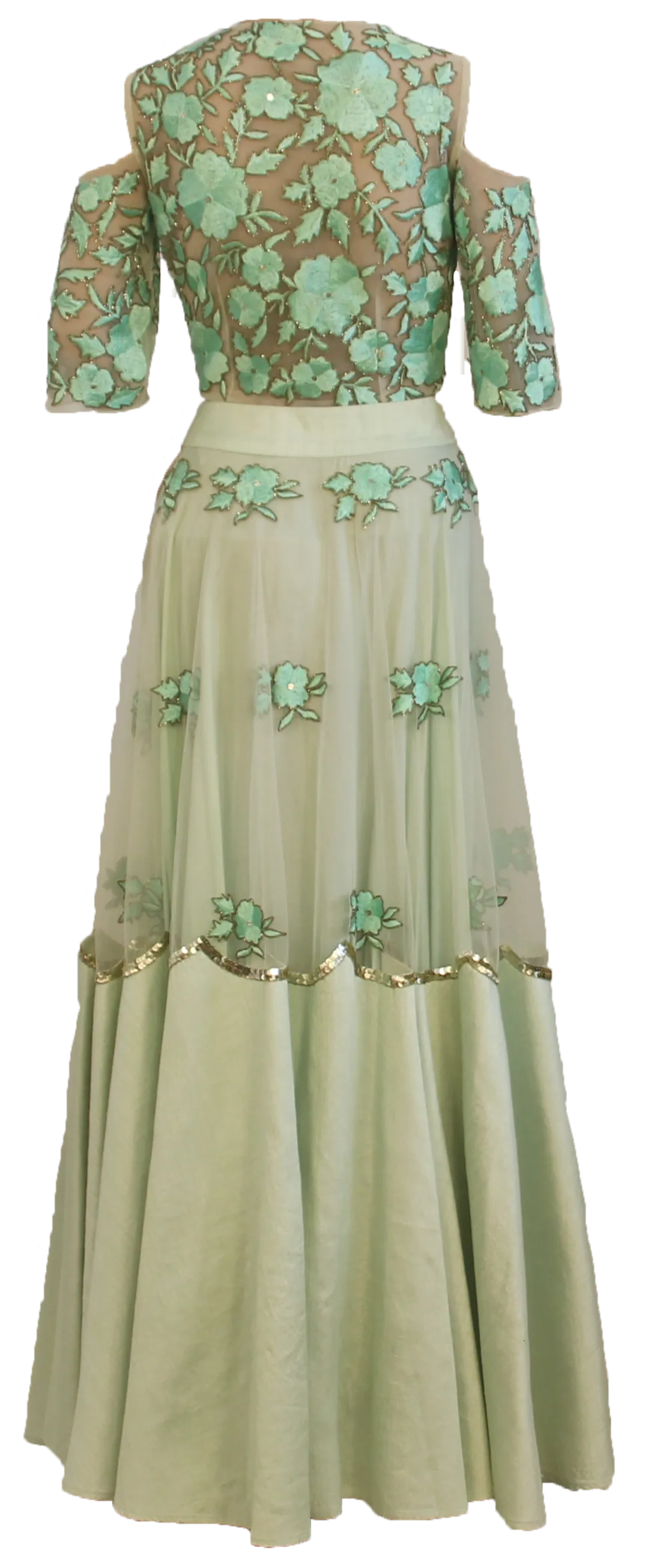 Mint Floral Embroidered Lehenga