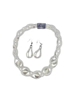 Misty Blue Alison - Twisted Braid Silver Cord Necklace Set
