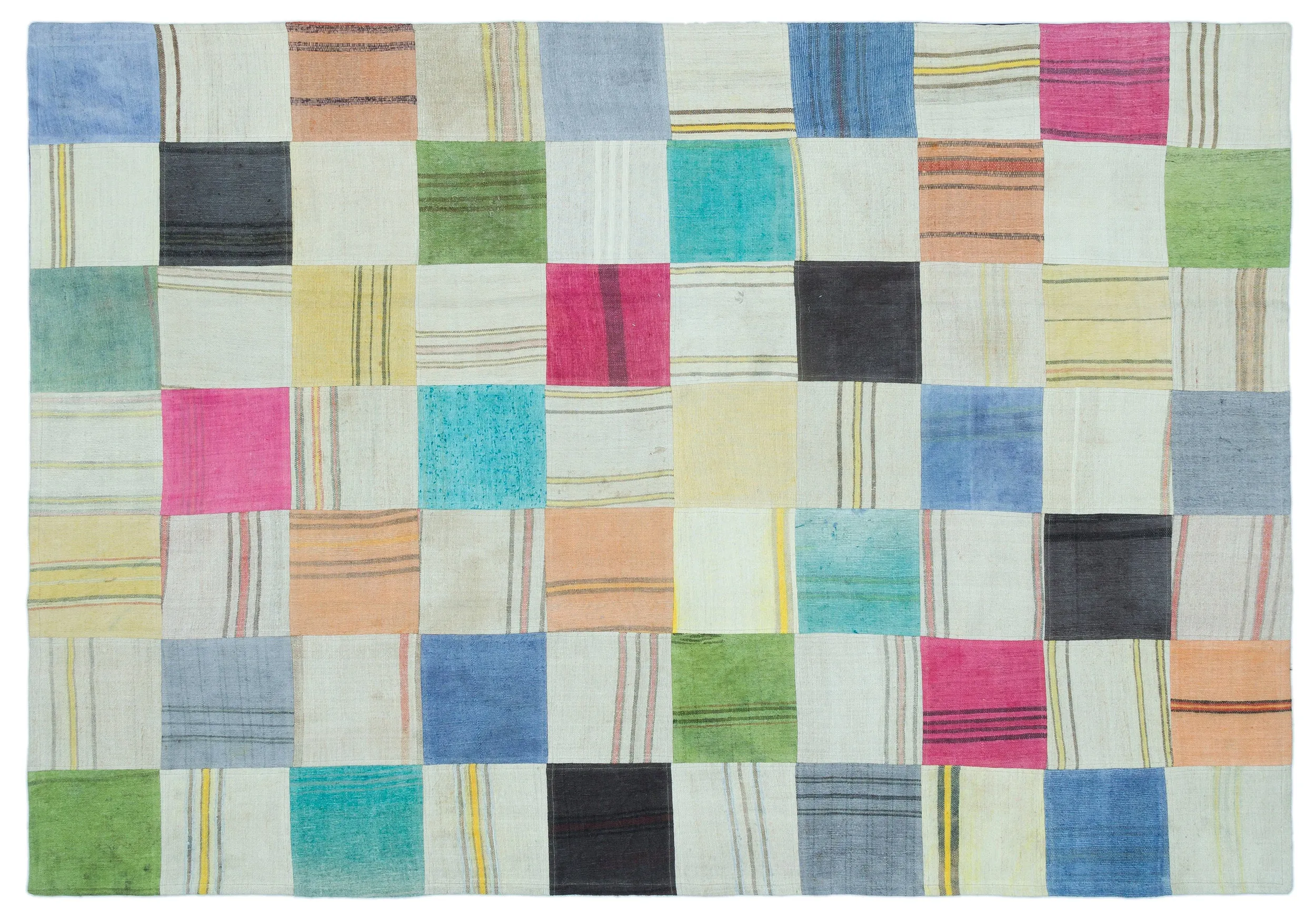 Mixed Over Dyed Kilim Patchwork Unique Rug 5'2'' x 7'7'' ft 158 x 230 cm