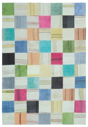 Mixed Over Dyed Kilim Patchwork Unique Rug 5'2'' x 7'7'' ft 158 x 230 cm