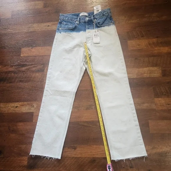 MNG Mango Two-Tone Straight Cropped High Waist Blue Jeans Size 34