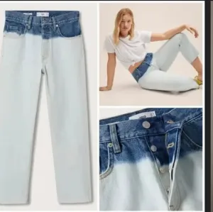 MNG Mango Two-Tone Straight Cropped High Waist Blue Jeans Size 34