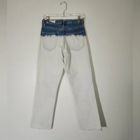 MNG Mango Two-Tone Straight Cropped High Waist Blue Jeans Size 34