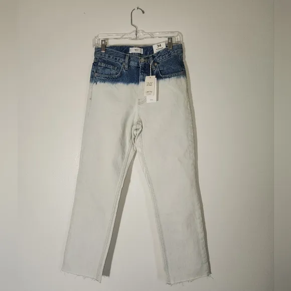 MNG Mango Two-Tone Straight Cropped High Waist Blue Jeans Size 34