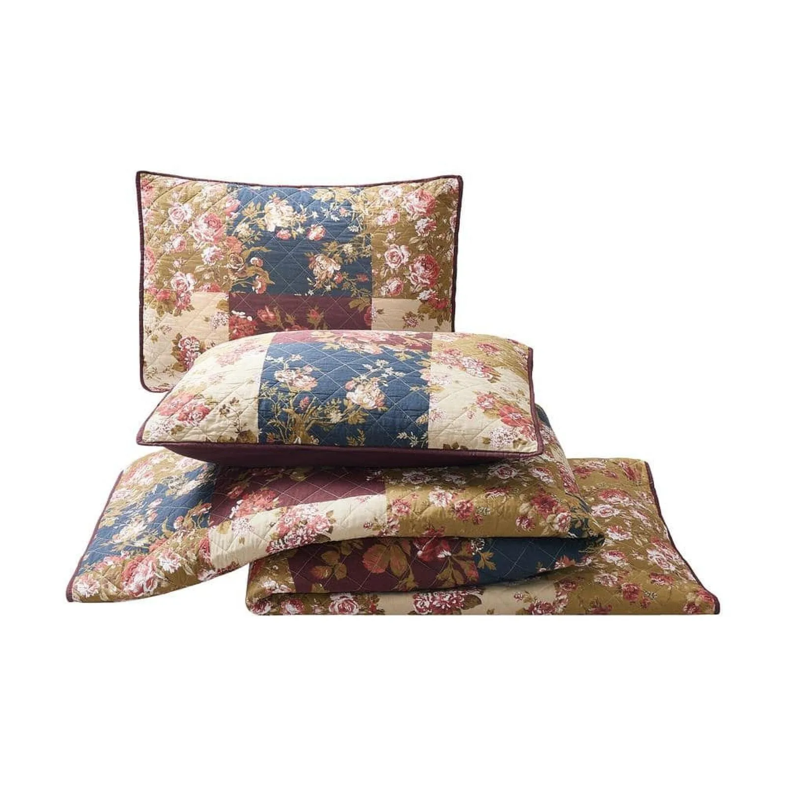 Modern Heirloom 2pc Cotton Germaine Quilt Set Navy / Burgundy / Gold Twin