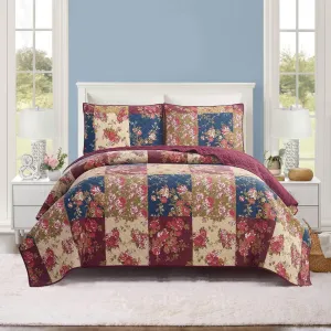 Modern Heirloom 2pc Cotton Germaine Quilt Set Navy / Burgundy / Gold Twin