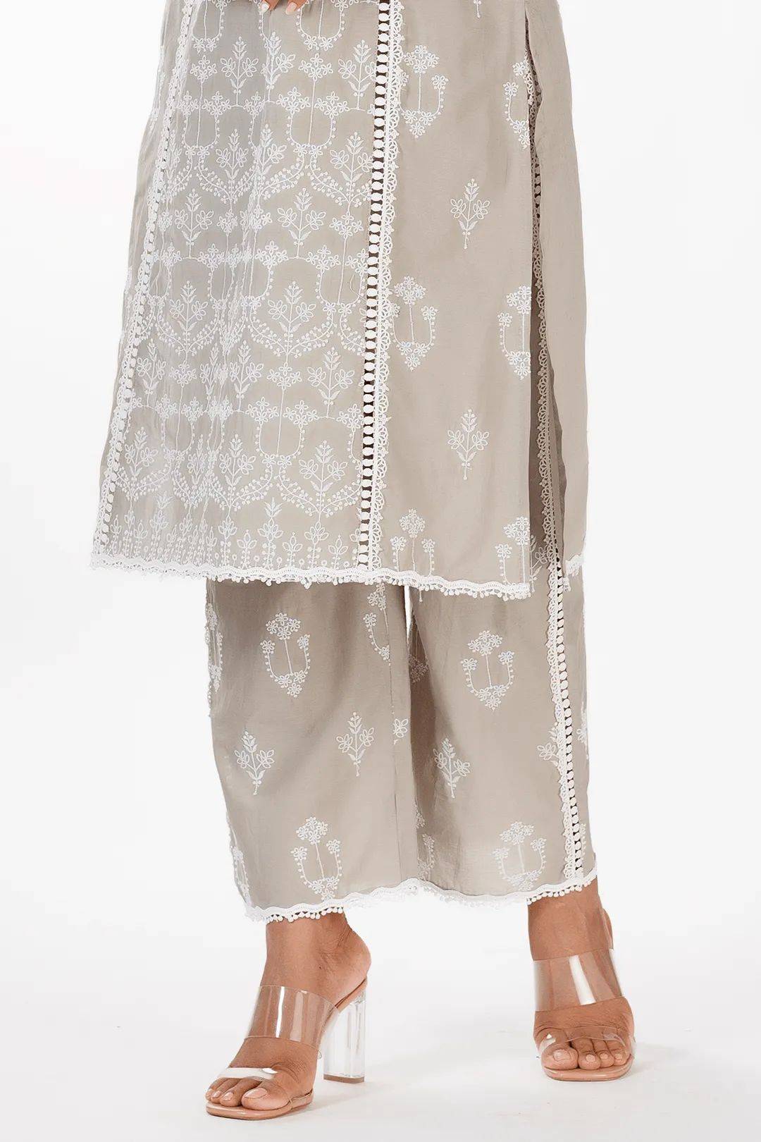 Mulmul Cotton Mae Grey Kurta With Mae Grey Pant