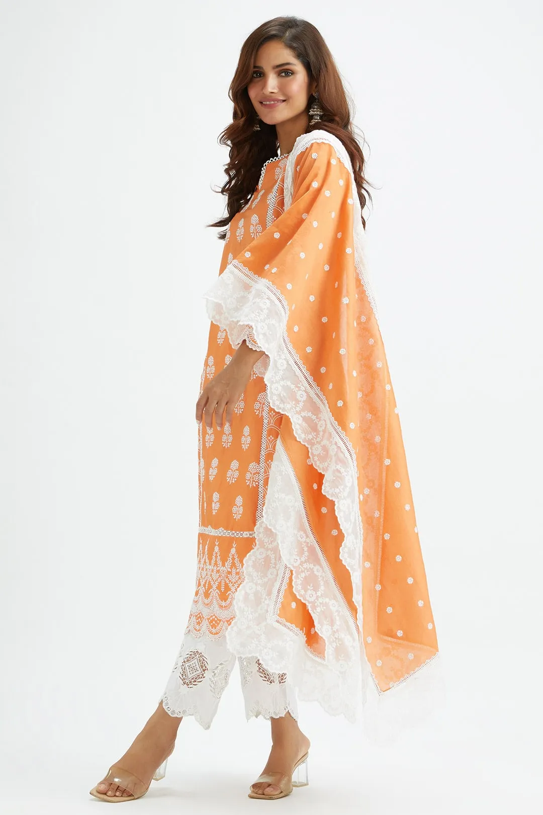 Mulmul Supima satin Blair Kurta With Applique Embroidered Pant