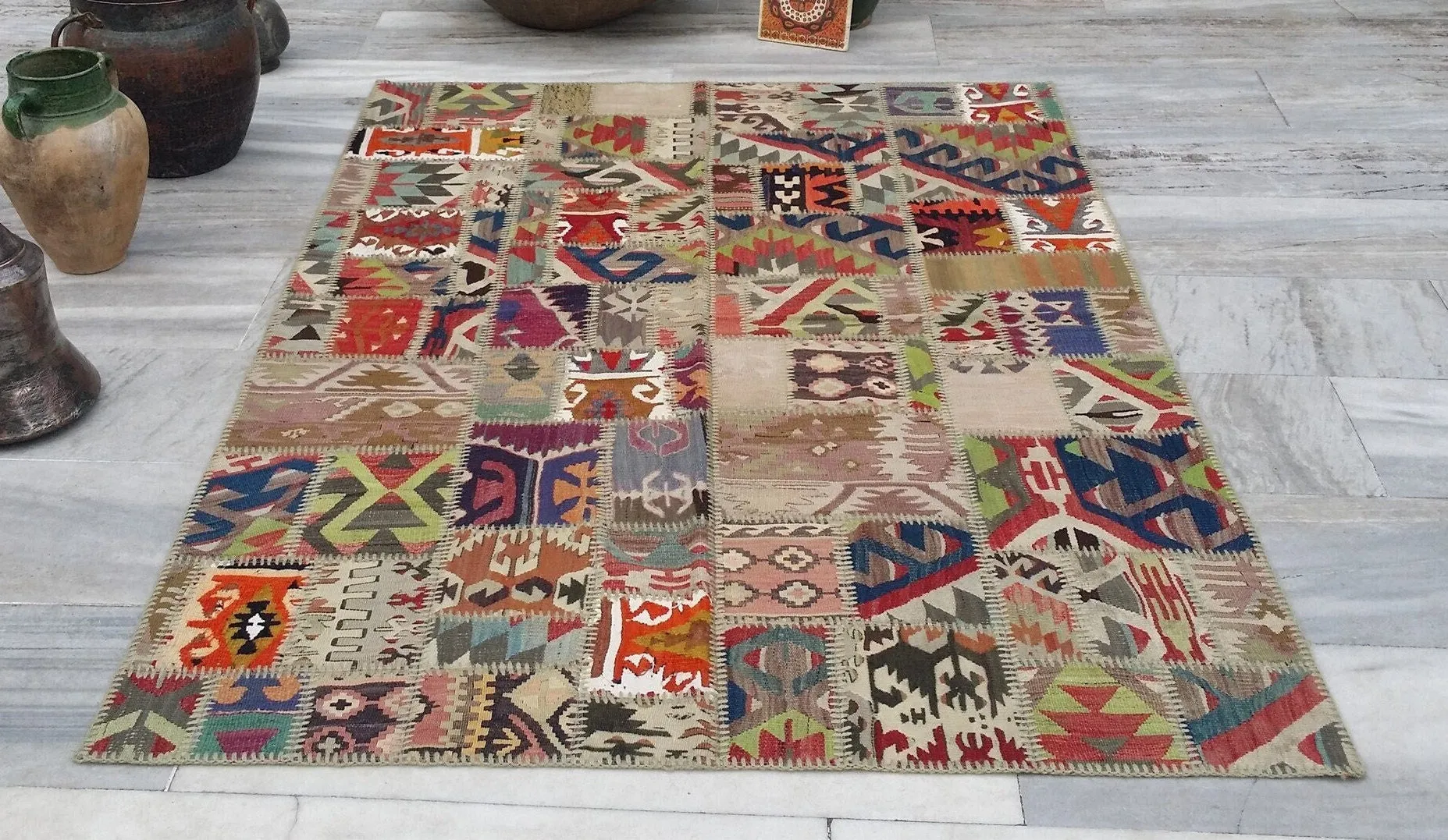 Multicolour Patchwork Kilim Rug 6'3''x4'6''