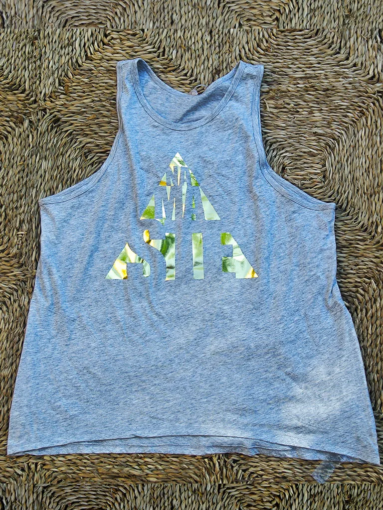 Namasté Pocket Yoga Tank - Heather Gray with Gold Foil