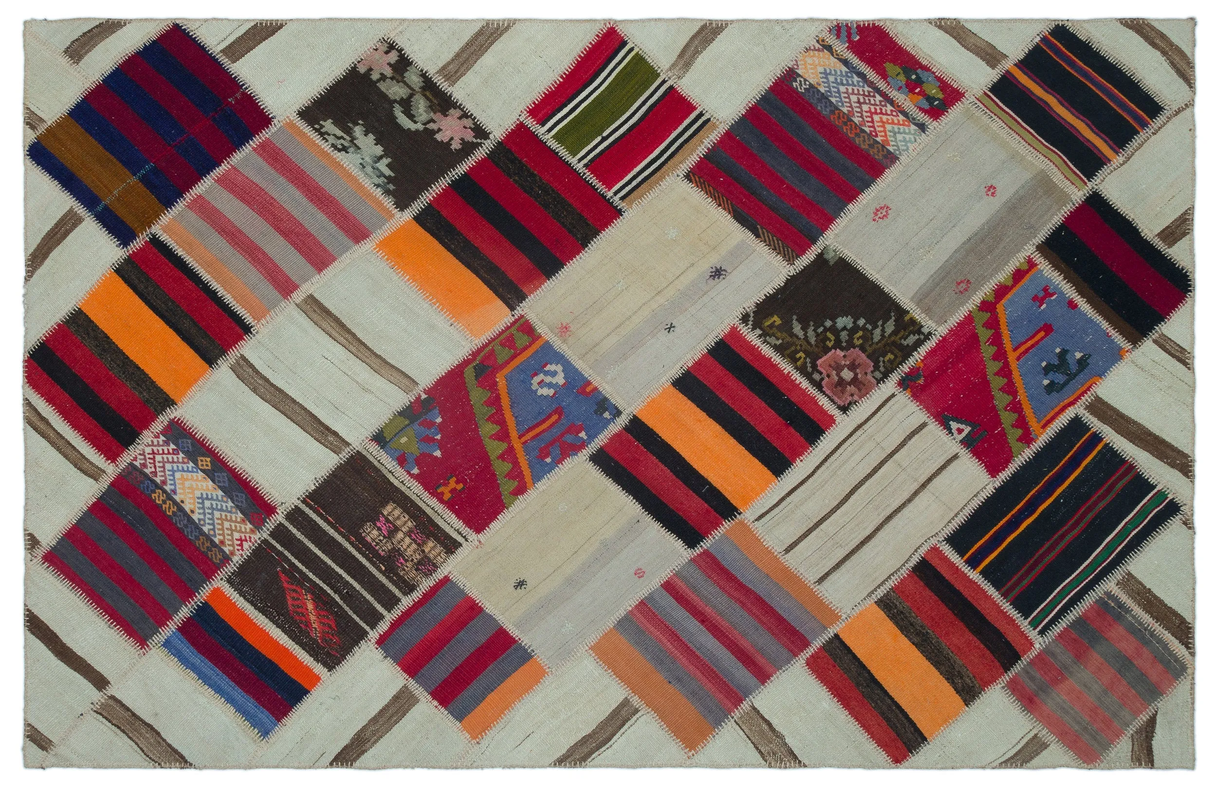 Naturel Over Dyed Kilim Patchwork Unique Rug 5'1'' x 7'10'' ft 154 x 240 cm