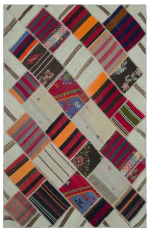 Naturel Over Dyed Kilim Patchwork Unique Rug 5'1'' x 7'10'' ft 154 x 240 cm