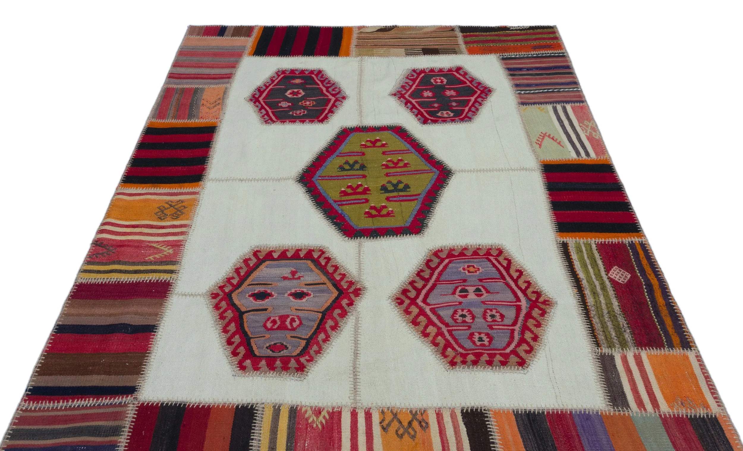 Naturel Over Dyed Kilim Patchwork Unique Rug 5'2'' x 7'8'' ft 158 x 233 cm