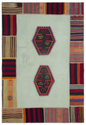 Naturel Over Dyed Kilim Patchwork Unique Rug 5'4'' x 7'10'' ft 163 x 240 cm
