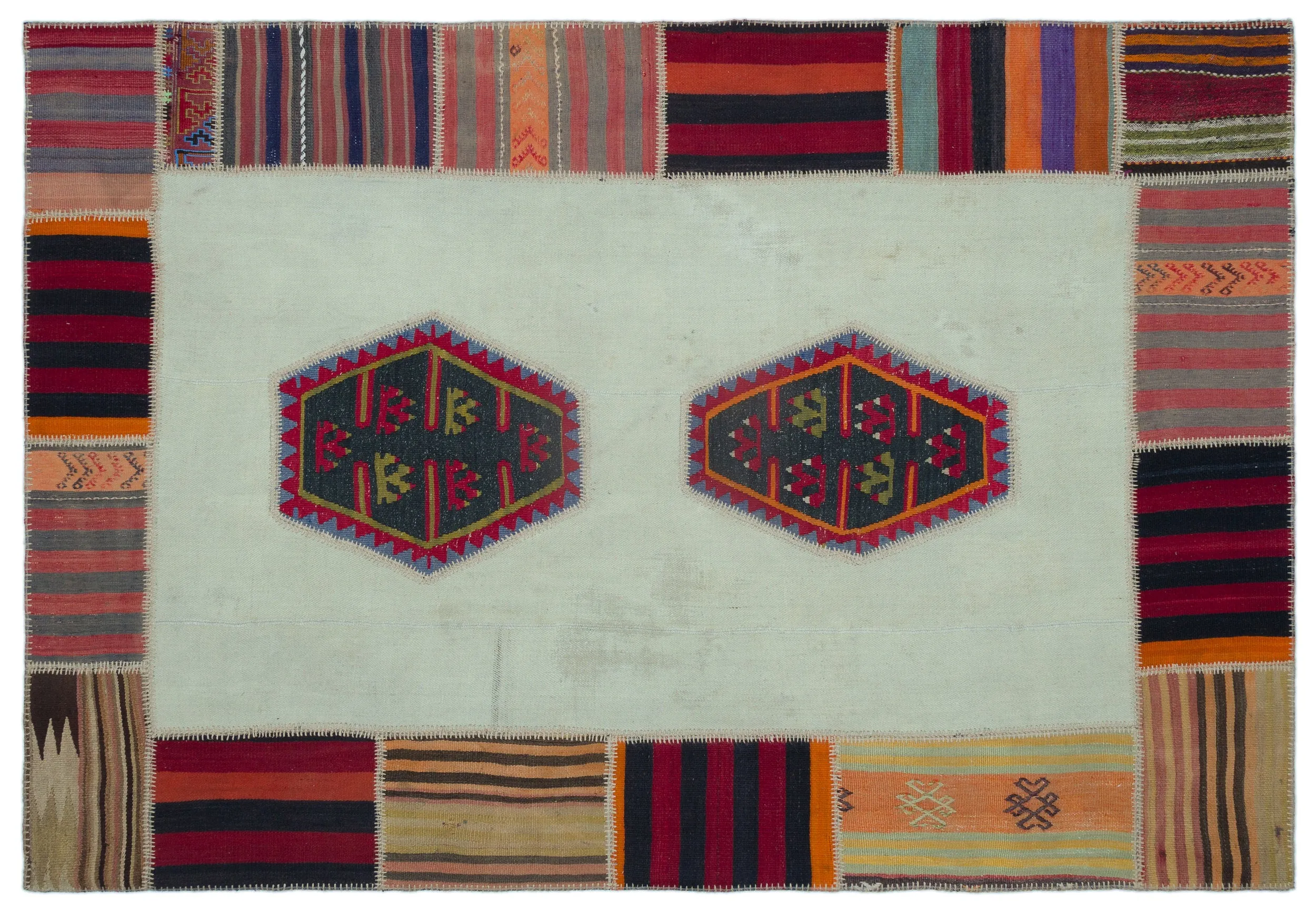 Naturel Over Dyed Kilim Patchwork Unique Rug 5'4'' x 7'10'' ft 163 x 240 cm