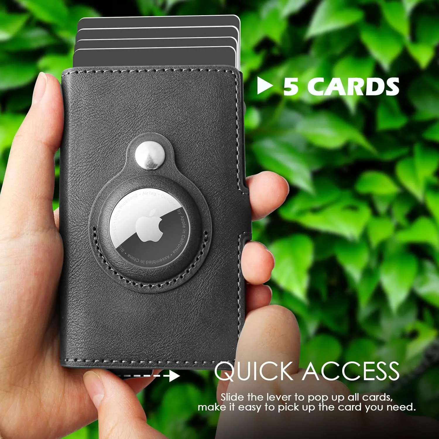 NEW AirTag Wallet Men's Credit Card Holder, Leather Card Wallet RFID Blocking Pop Up Metal Bank Card Case (Black)