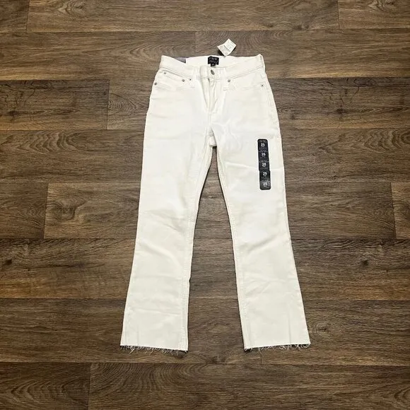 NEW J. Crew Raw Hem Flare Crop White Jean in Signature Stretch Size 25 NWT
