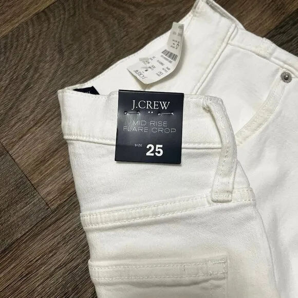 NEW J. Crew Raw Hem Flare Crop White Jean in Signature Stretch Size 25 NWT