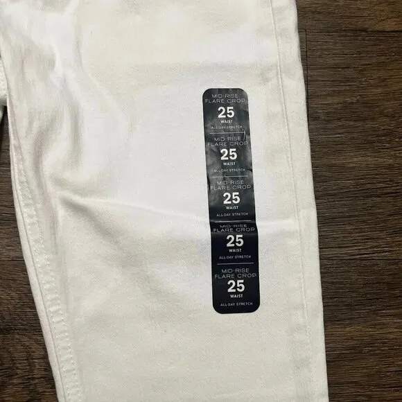 NEW J. Crew Raw Hem Flare Crop White Jean in Signature Stretch Size 25 NWT