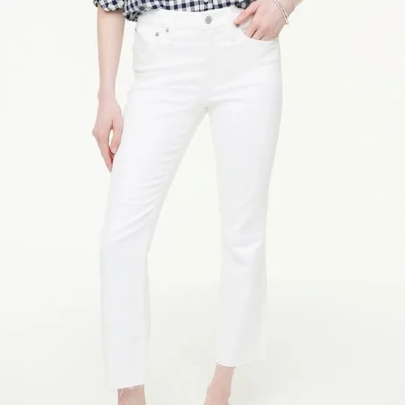NEW J. Crew Raw Hem Flare Crop White Jean in Signature Stretch Size 25 NWT
