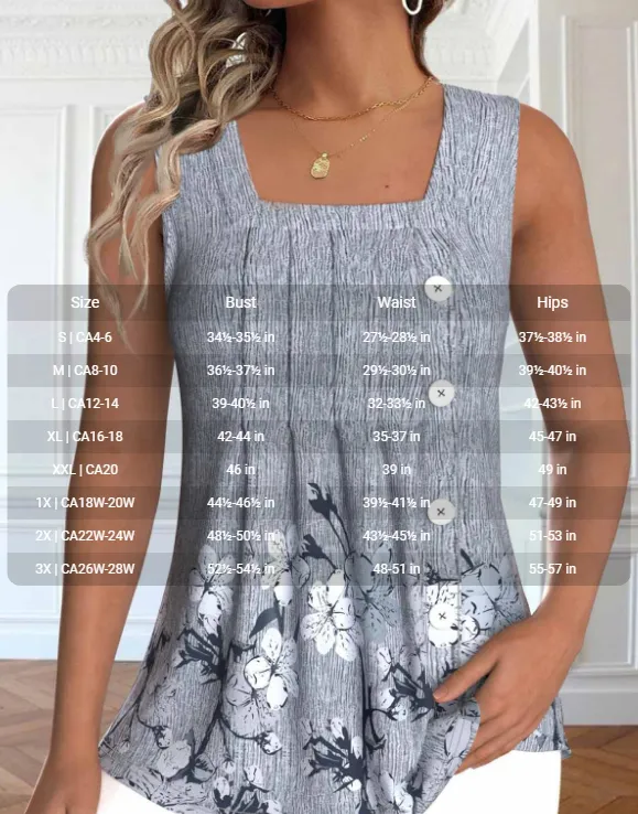 NEW MODLILY® Light Grey Marl Button Floral Print Sleeveless Tank Top, Sz XL, Retails $52