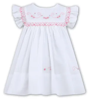 NEW SS25 Sarah Louise Girls Smocked Dress White/Pink C7101