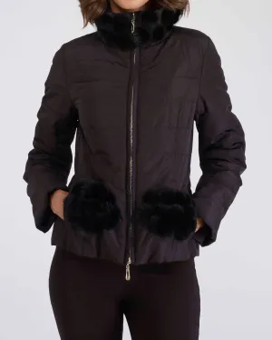 Nylon Mink Pom Pom Jacket Black
