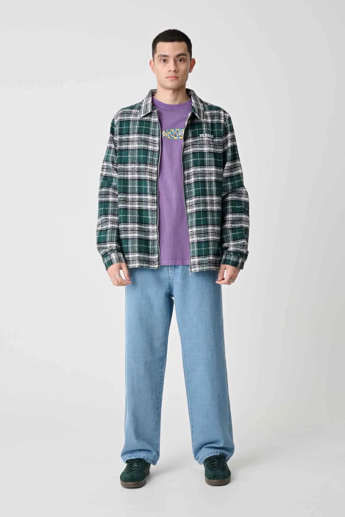 OLD ENGLISH CHECK ZIP SHIRT - GREEN