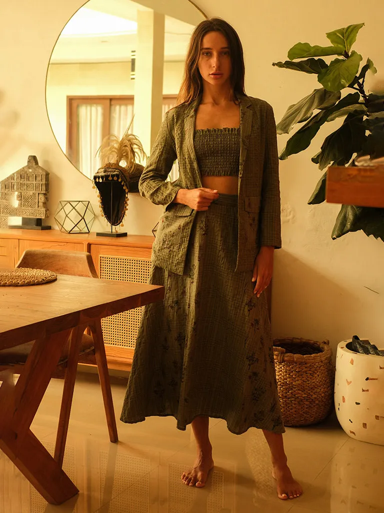 Olive Blazer and Skirt Set
